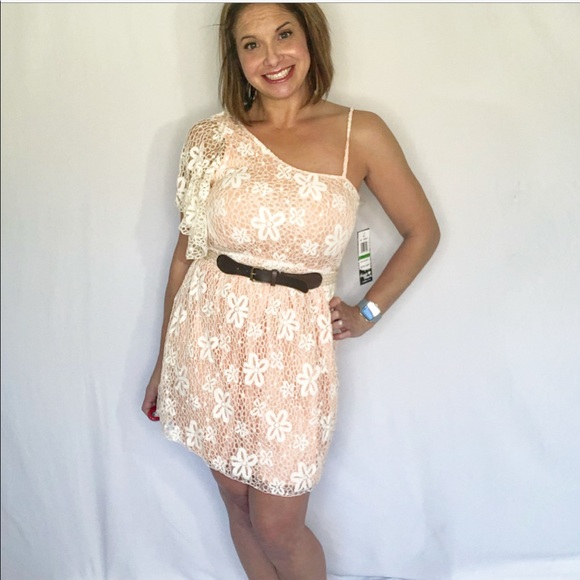 boutique Dresses & Skirts - PEACH CROCHETED ONE SHOULDER DRESS